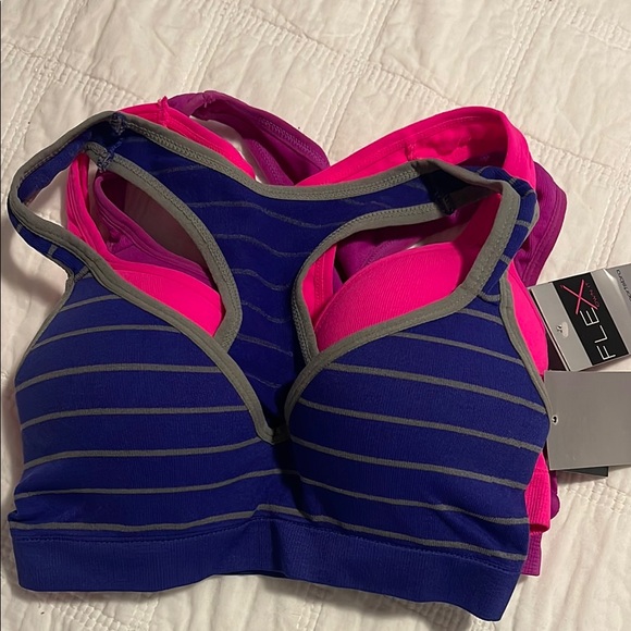 Women's Striped Blue and Pink Sports Bra Set - Picture 1 of 4